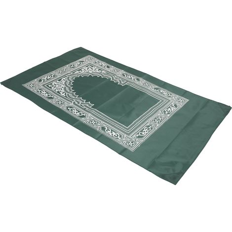 Tapis de prière musulman avec 4 coins renforcés en fer et boussole intégrée, idéal pour les voyages et les activités de plein air. Couleur : vert foncé. (1/5)