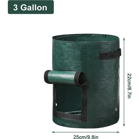 Sacs de culture pour plantes (3 gallons - 25 x 22 cm) en PE avec poignée, sacs de culture épais pour légumes, pommes de terre et oignons, pots de jardin d'extérieur (1/4)