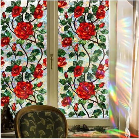 Film statique 3D pour fenêtre 43 x 100 cm, film décoratif pour fenêtre, autocollant en PVC, pare-soleil, amovible, auto-adhésif, adapté salle de bain (1/5)