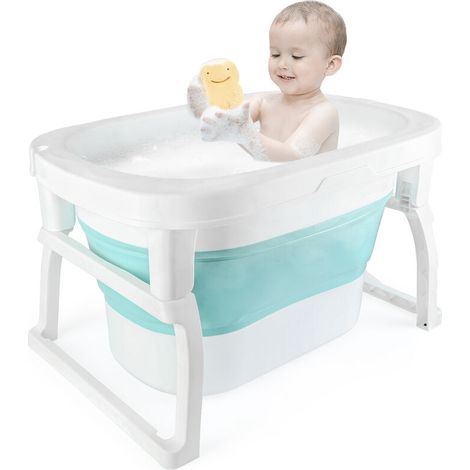 Baignoire Pliable BéBé, Plastique Bain Bebe, avec Capteur de Température et tabouret, Capacité de charge maximale 100 kg, Bleu, 74,2x51x42,2cm (1/5)
