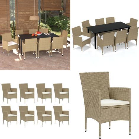 Set de muebles jardín 9 pzas con cojines ratán sintético beige - Comedor exterior - Sillas de jardín
