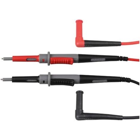 Câbles De Mesure - PVC - CAT IV - 10 A - Sonde Droite Acier Inoxydable 2 mm - Fiche Banane Coudée 4 mm Isolée - Longueur 100 cm - Noir Rouge Gris (1/2)