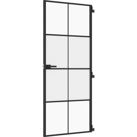 Porte intérieure mince noir 83x201,5 cm verre trempé aluminium