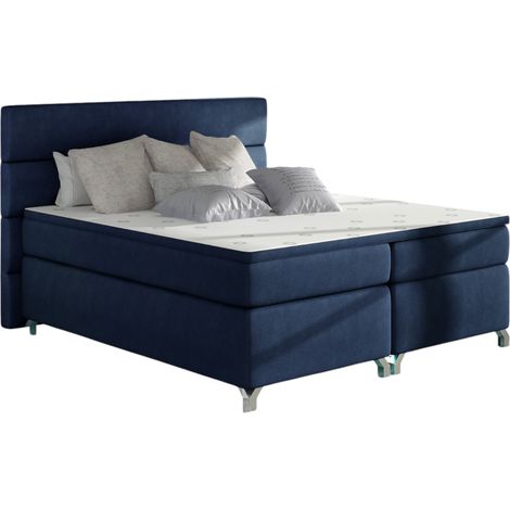 Lit boxspring 140x200 tissu bleu foncé Mador (1/5)