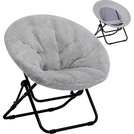 Fauteuil rond pliant en peluche grise, assise confortable et déhoussable (1/5)
