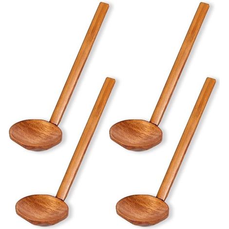 Cuillères en bois - Lot de 4 - Manche long - Idéales pour les soupes, les ramen, les fondues, etc. - Accessoire de cuisine - 22 × 7 cm (1/5)