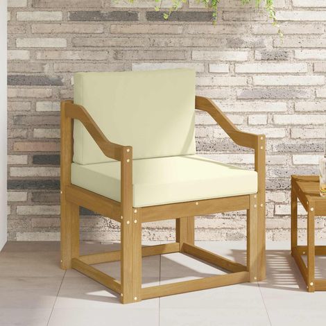 Ensemble Canapé de Jardin 1 Place en Bois d'Acacia Massif et Polyester Blanc et Crème - PANGIVO (1/5)