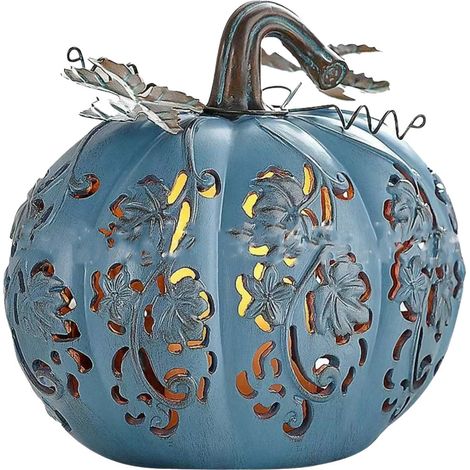 Citrouille Lumineuse - Verre Fissuré Bleu Aqua - Décoration d'Automne et d'Halloween - Ornament de Table - 1 Pièce (1/5)
