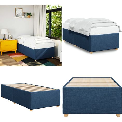 Bettgestell ohne Matratze Blau 90x190 cm Stoff - Bettes - Einzelbetten - Blau - Bettwäsche - Lattenrost - Home & Living (1/5)
