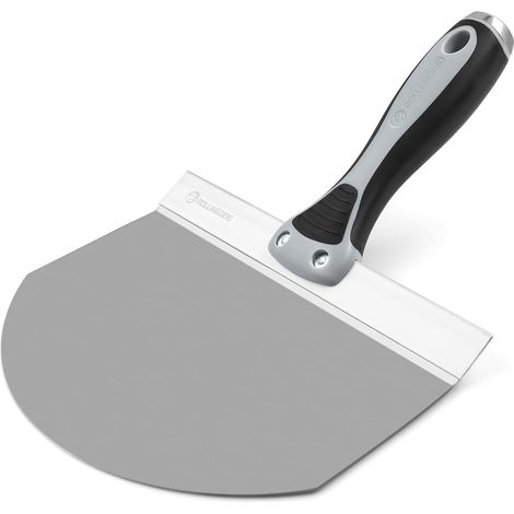Seau à cloison sèche de 20,3 cm en acier inoxydable Grattoir à boue pour plâtre, morter, mastic, pelle incurvée, poignée en caoutchouc, poignée coudée (1/5)