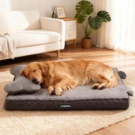 Panier Orthopédique Chien avec Bolster Tête Amovible, Lit Lavable avec Mousse Alvéolée, Coussin Chien Imperméable pour Soutenir Tête et Articulations, Matelas Chien avec Oreiller et Fond Antidérapant (1/5)