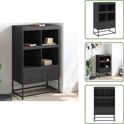 Buffet haut noir 68x39x111,5 cm acier - Buffet Design Moderne - Meuble Rangement Salon - Armoire Haute - Étagères Murales - Commode Métal (1/5)