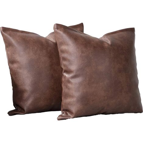 Ensemble de 2 housses de coussin décoratives en similicuir, housses de coussin d'extérieur modernes et unies, taies d'oreiller de luxe pour canapé, lit ou fauteuil (1/5)