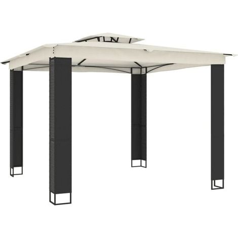 Pergola beige à double toit, 2,94 x 2,94 mètres, structure en acier. (1/5)