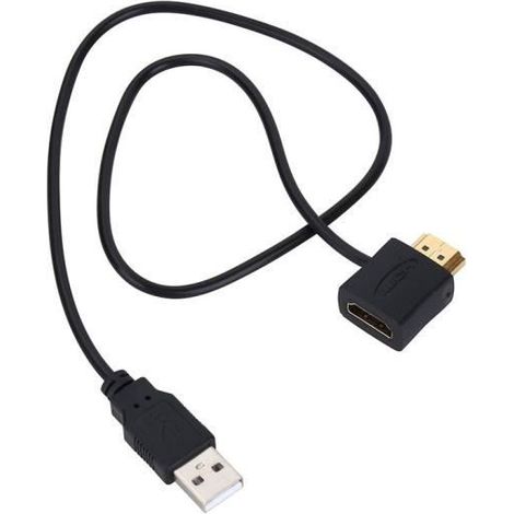 Eiffel Adaptateur HDMI mâle vers connecteur femelle HDMI + câble d\'alimentation du chargeur USB 2.0 50cm (1/4)