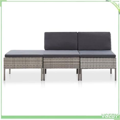 Salon de jardin 3 pièces - FAFEICY - 48958 - Résine tressée gris - Modulaire - Coussins rembourrés (1/5)
