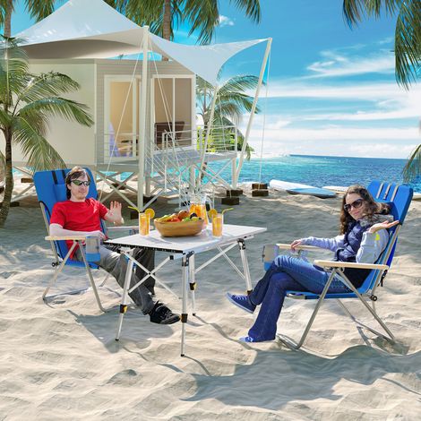 WOLTU 1x Campingstuhl Faltbar, Strandstuhl Klappbar, Angelstuhl Strandliege, mit Kopfstütze Seitentasche, Rückenlehne 4-stufig verstellbar, Klappstuhl Camping Stuhl, Blau