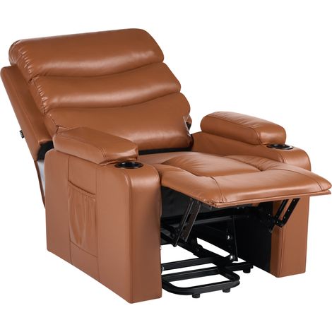 Sillón reclinable eléctrico de piel sintética moderno elevable con reposapiés portavasos revistero marrón Eter