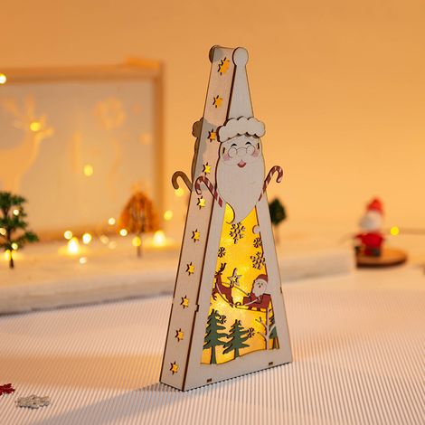 Cadeau de Noël- Santa ClausPuiset joulukoristeet: Tee-se-itse käsintehty hohtava koriste, ripustettava ja pöydälle asetettava joulukuusitalo-askartelusarja – Joulupukki (1/3)