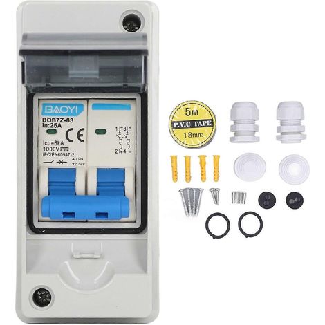Interrupteur sectionneur CC avec protection contre les surtensions, disjoncteur miniature 25 A avec boîtier de distribution étanche IP65 (1/4)