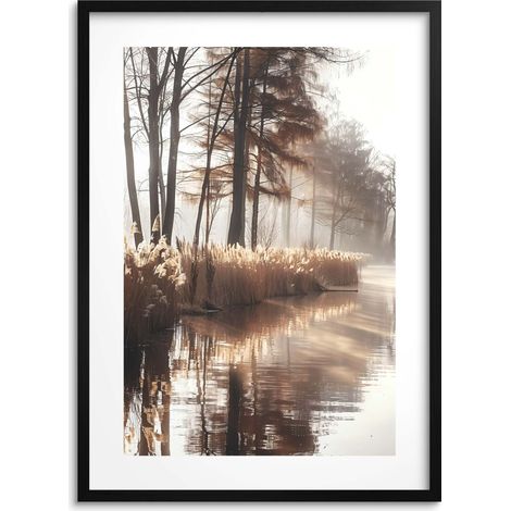 Bild Poster im schwarzen Rahmen 50x70 Wald Fluss Boho Dekoration für Schlafzimmer Wohnzimmer