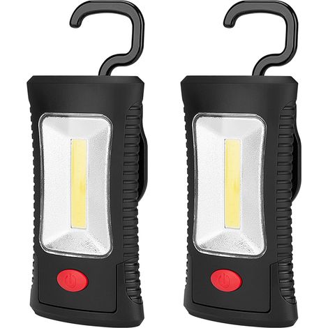 Juego de 2 linternas de trabajo LED COB magnéticas, linterna a pilas con base y gancho magnéticos, luz magnética para emergencias, reparación de automóviles (1/5)