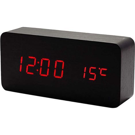 Digitale Holzuhr, multifunktionaler LED-Wecker mit Anzeige von Uhrzeit, Datum und Temperatur sowie Sprachsteuerung für Zuhause und unterwegs (1/3)