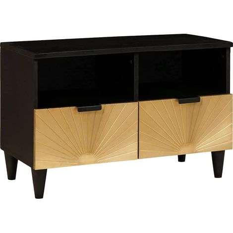 Meuble TV moderne rectangulaire avec rangement pratique 70 x 33 x 46 cm en bois d'ingénierie noir