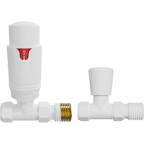 NRG Thermostatic TRV Manual Radiator Valves Straight White Pair (1/4)