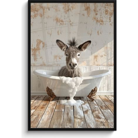 PÓSTER ENMARCADO Burro - Animales - Bañera - Espuma Pared Decoracion Grande 80x120 (1/5)