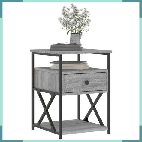 Table de chevet - 826080 - Sonoma gris - Bois d'ingénierie & fer - 40 x 42 x 55 cm (lot de 2) (1/5)