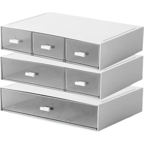 Dreistöckiger Büroschubladenorganizer mit 6 Schubladen, einem Make-up-Organizer, stapelbaren Aufbewahrungsboxen und Kunststoffschubladen zur Aufbewahrung von Schreibwaren und Kosmetika (weiß).