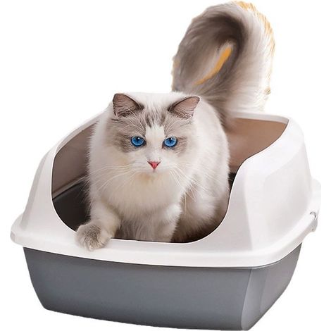 Bassin de litière pour chat, haute clôture, ouvert sur le dessus, avec pelle, pour jeunes et grands chats, gris étoilé (1/5)