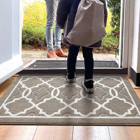 Tapis d'entrée CHICHIC kaki 31,5 x 20 pouces, tapis de bienvenue lavable en machine, antidérapant, pour l'intérieur et l'extérieur. (1/5)