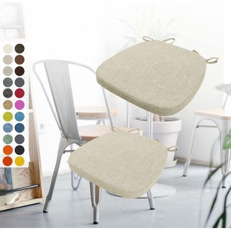 Lot de 2 Coussins de Chaise 40 x 38 x 3 CM,avec Sangles,Coussin de siège détachable antidérapant,Idéal pour la décoration de la Cuisine et du Salon,Beige (1/5)