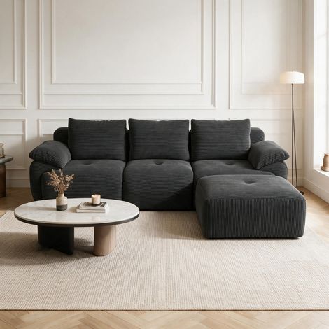 Canapé d'angle 3 places modulable en L convertible - design moderne confortable - 3 coussins de dossier et 4 coussins d'assise - 264 x 161 x 71 cm - pour salon - Gris