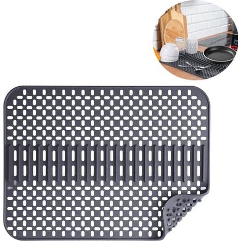 Tapis d'évier en caoutchouc noir 43 x 32 cm - Tapis d'évier - Tapis vaisselle - Tapis de rangement pour évier - Tapis de cuisine - Tapis d'égouttage pour plan de travail de salle de bain (1/5)