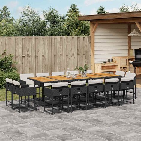15-tlg. Garten-Essgruppe mit Kissen Schwarz Poly Rattan (1/5)
