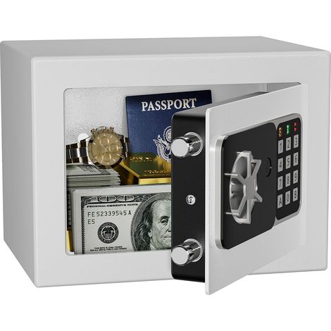 6.8 L Safe White Small Safe Security Mini Safe Code Lock Keys For Home and Office 23 x 17 x 17 cm Money Storage, Necklaces, Valuables (1/5)