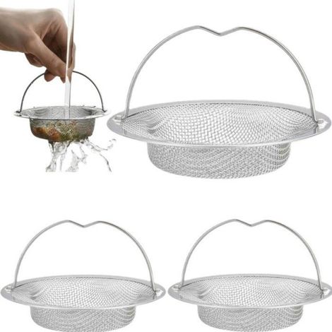 Lot de 3 Filtre de bonde,Acier inoxydable,Poignée,Anti-obstruction,7x11x2 cm,Évier cuisine baignoire (1/5)