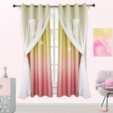 Tende oscuranti a forma di stella per bambini, colori sfumati, doppio strato, tende oscuranti per bambini/bambine/neonati/cameretta/camera da letto, soggiorno, 2 pannelli (132,9 x 213,2 cm) (1/5)