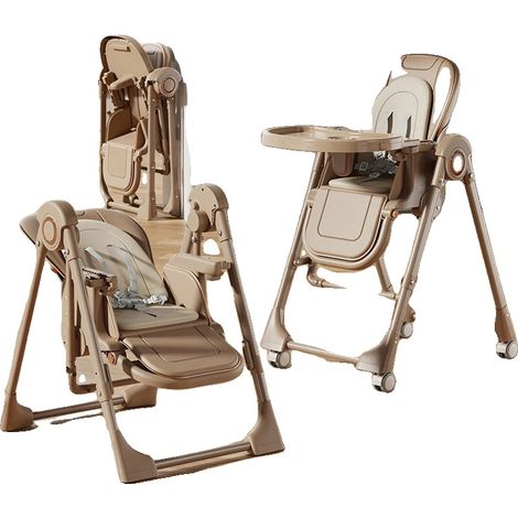 Seggiolone, design versatile, altezza regolabile, XCZY8121-KHAKI (1/2)