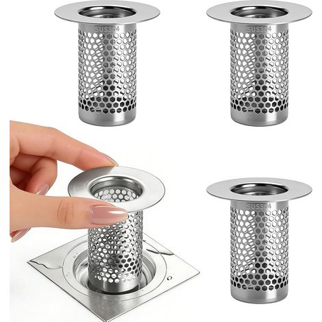 Lot de 4 filtres anti-cheveux inox pour évier et douche, petite taille. (1/5)