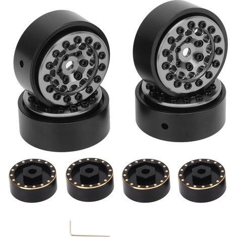 Ensemble de 4 jantes RC avec contrepoids, 12 trous ronds, pour pneus beadlock, compatibles FMS 1/24 FCX24 Titanium. (1/5)