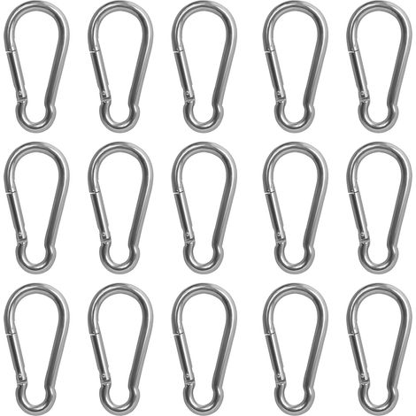 Lot de 15 Mousqueton, Acier Inoxydable, Ressort, 4 cm, 36 kgs, Intérieur/Extérieur (1/5)