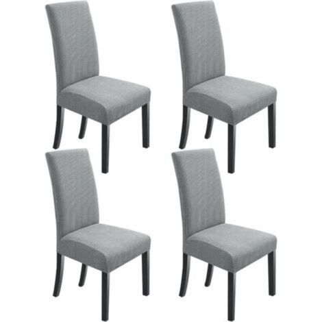 Lot de 4 housses de chaise de salle à manger, extensibles, gris clair (1/4)