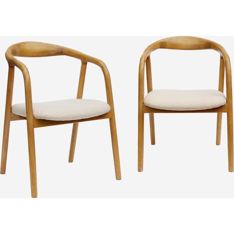 Silla de madera de hevea y borreguito, set de 2 (1/5)