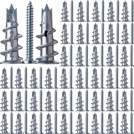 Cheville Placo et Vis, 50 Pièces Cheville Beton avec 50 Pièces Vis Autoforeuse Metal, Chevilles pour Placoplatre pour La Fixation Dans Le Béton, La Brique, Les Plaques de Plâtre (1/5)