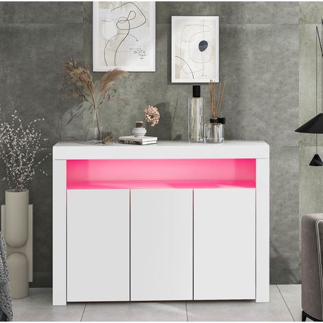 Buffet vaisselier 3 portes 130x35x95 cm en panneaux de particules blanc LED USB - CHICFURN (1/5)