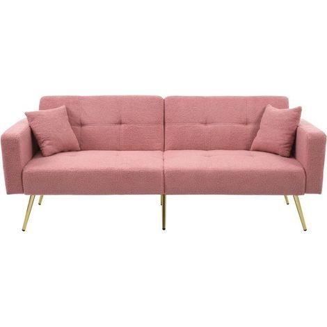 Canapé convertible - 180 x 60 x 70 cm - tissu sherpa - dossier réglable - pieds dorés (1/5)